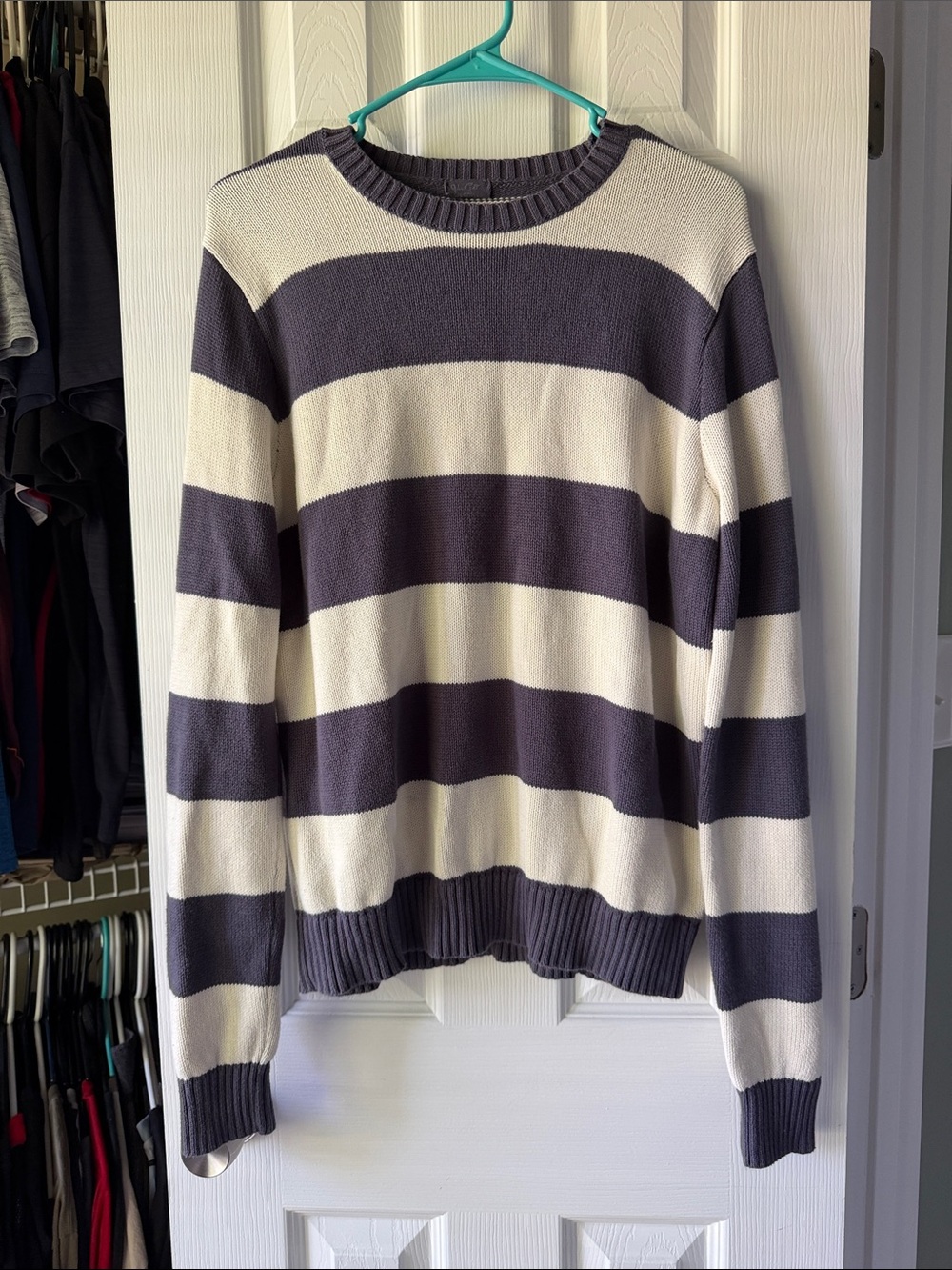 Brandy Melville Striped Crewneck Sweater - Navy and Cream
